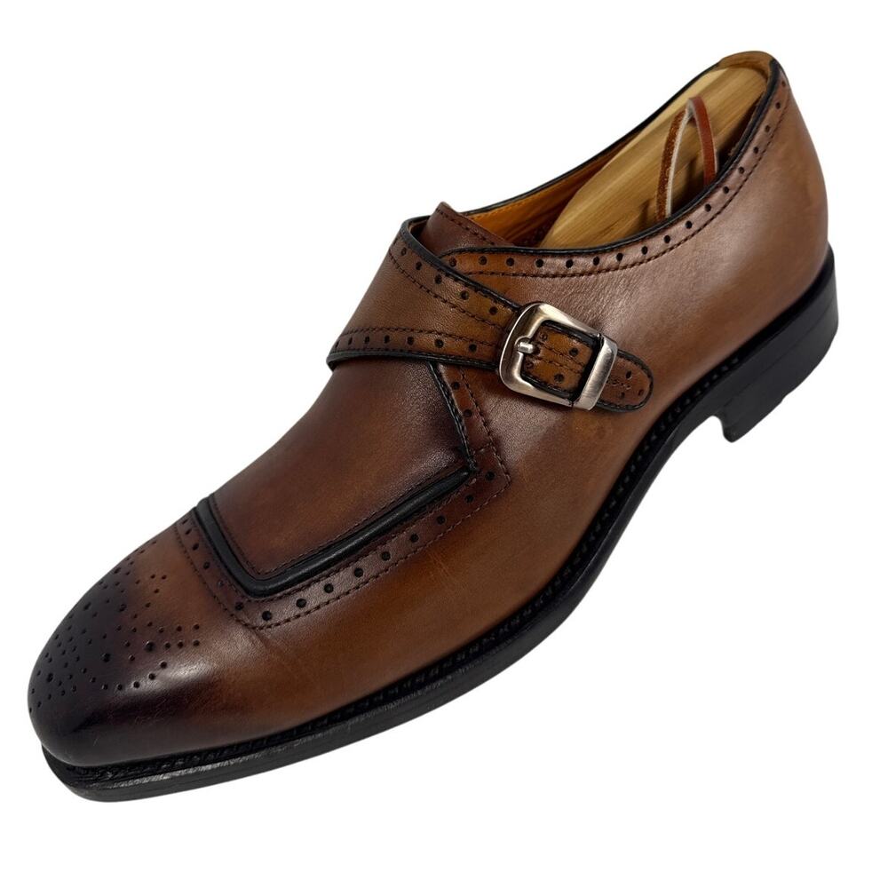 Speroni Monk Strap Dress Shoes Mens 7 7.5‎ Italian Cognac Leather Brogue Cap Toe